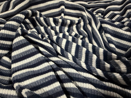 Ribbed jersey knit fabric, per metre - stripe - grey navy & white