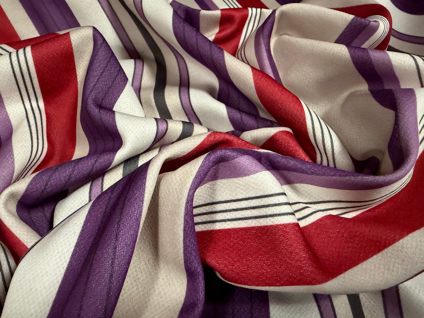 Interface bonded polycotton jersey fabric, per metre - baiadera stripe - purple wine & grey