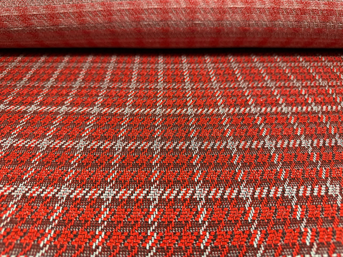 Stretch spandex double jersey fabric, per metre - houndstooth check - dark orange