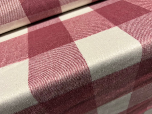 Wool mouflon coat jacket fabric, per metre - buffalo check - rose pink & ivory