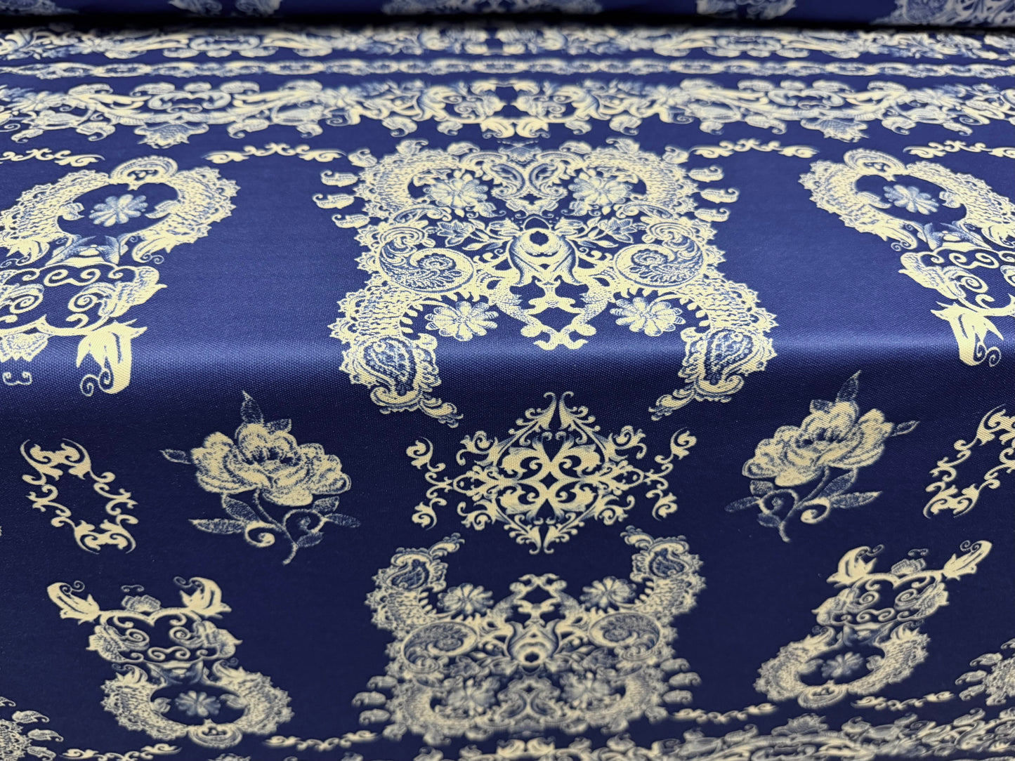 Toledo double jersey fabric, per metre - damask print - Royal Blue