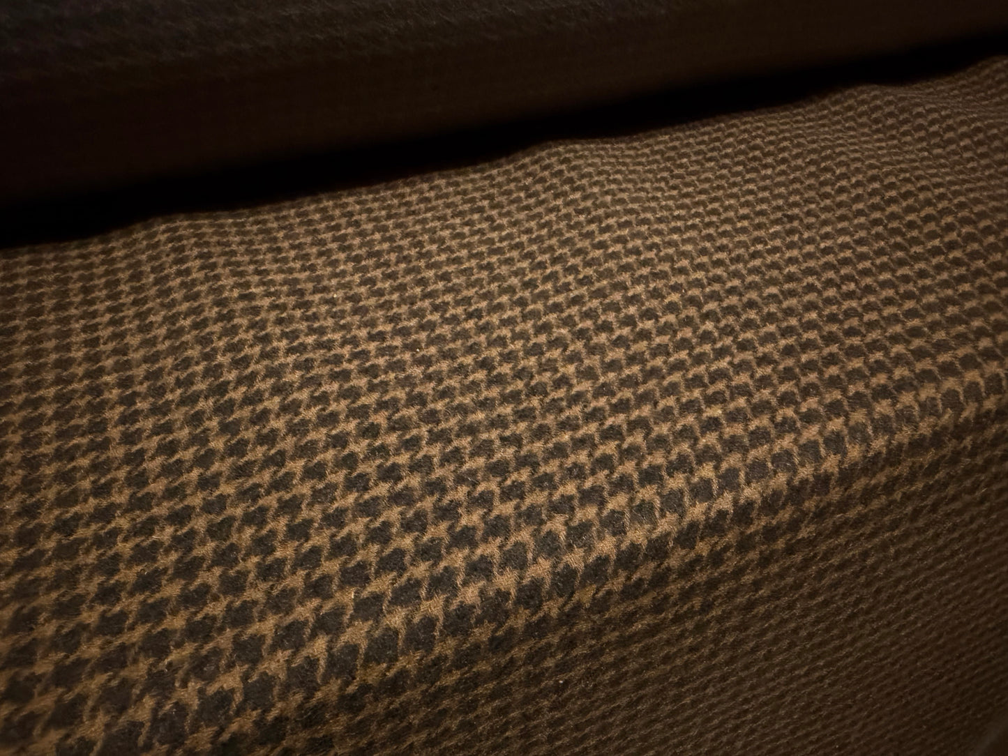 Plastic backed wool tweed fabric, per metre - dogtooth check - brown