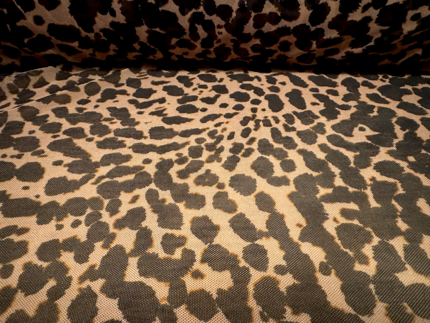 Power mesh net stretch spandex fabric, per metre - animal print - light brown