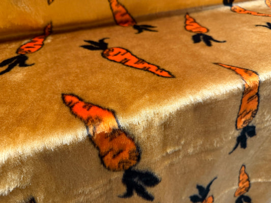 Faux fur fabric, per metre - carrot novelty print - orange & gold