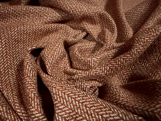 Heavyweight wool tweed fabric, per metre - herringbone - brindle