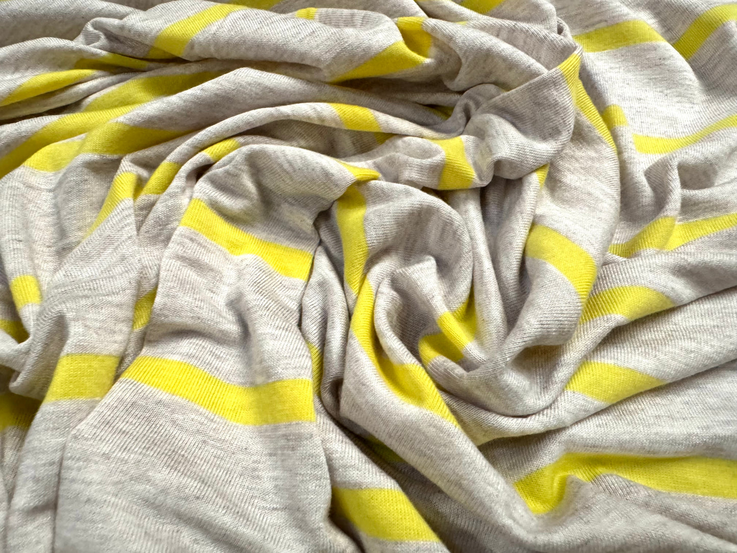 Viscose spandex stretch single jersey fabric, per metre - Breton stripe - ecru & lemon