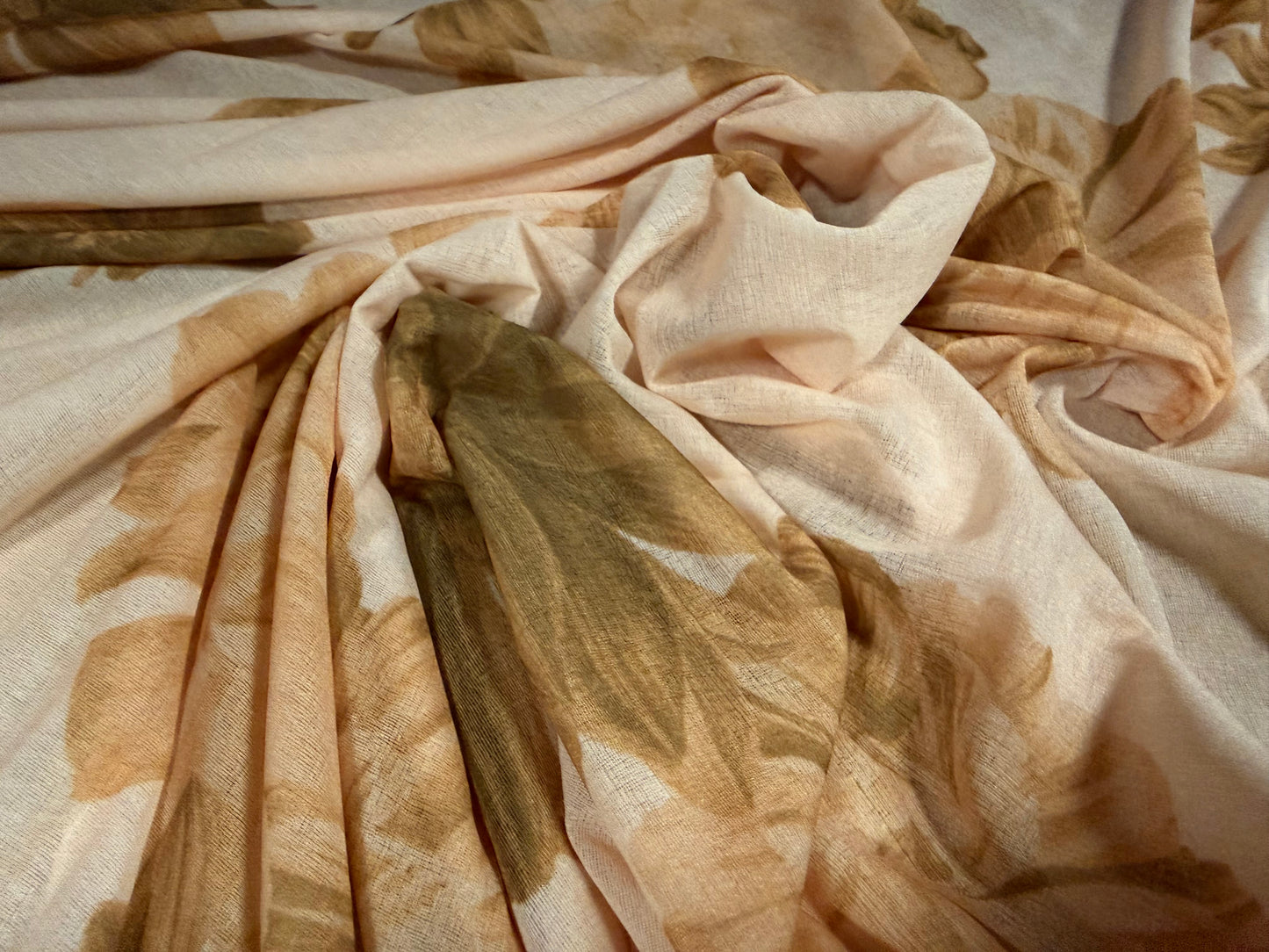 Stretch chiffon jersey fashion fabric, per metre - linen look floral print - sand