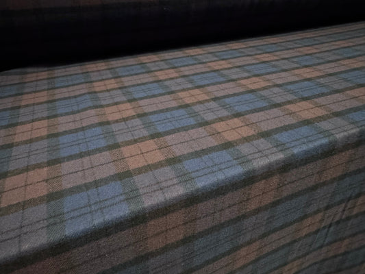 Cotton flannel fabric, per metre - tartan check - plum & navy
