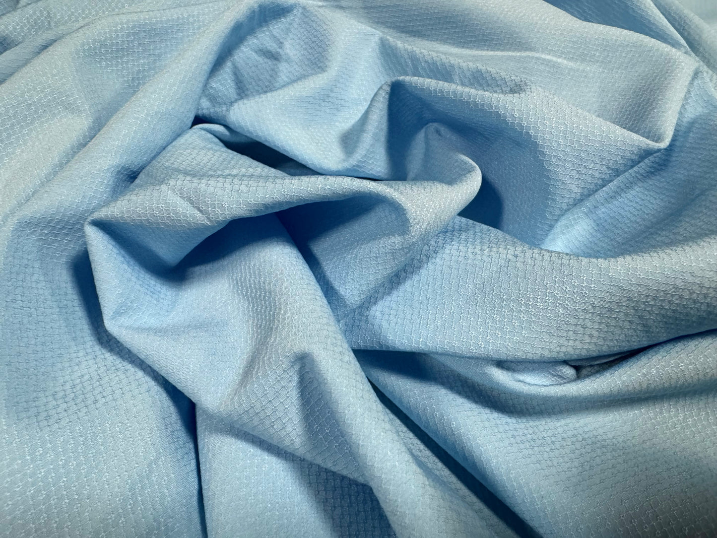 Soft stretch textured woven dress fabric, per metre - plain - sky blue