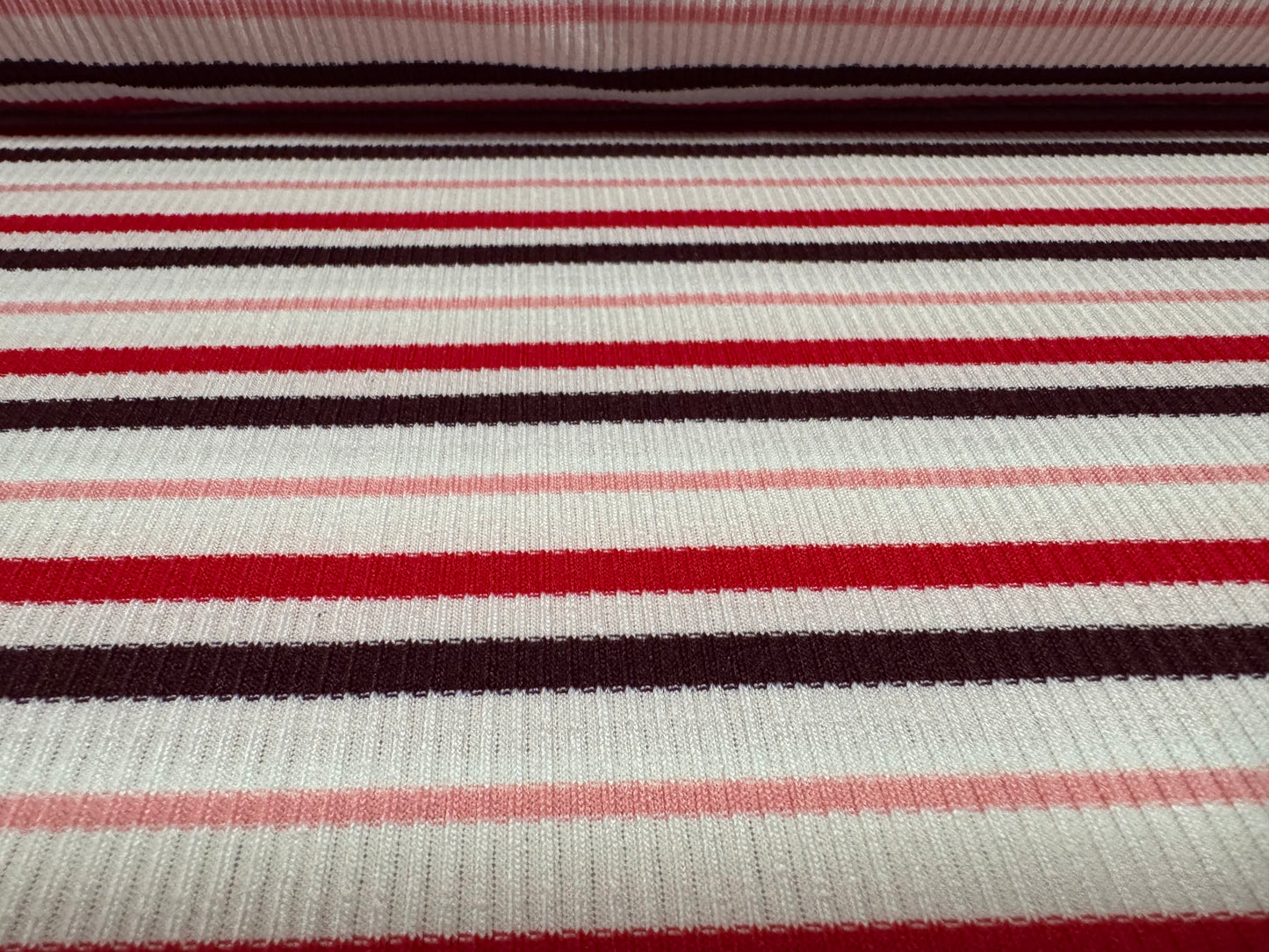 Stretch Spandex rib jersey fabric, per metre - stripe - red white & pink