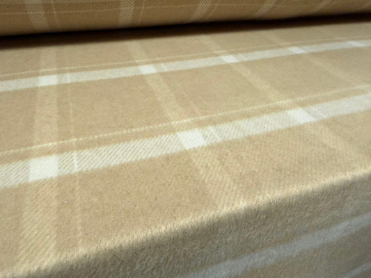 Wool flannel fabric, per metre - plaid check - stone