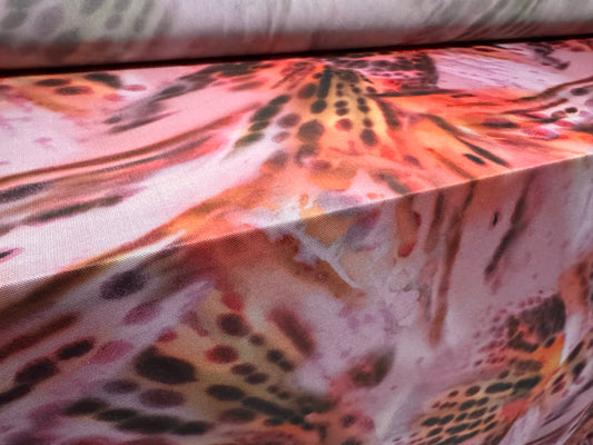 Power mesh net stretch spandex fabric, per metre - butterfly wings print - pink