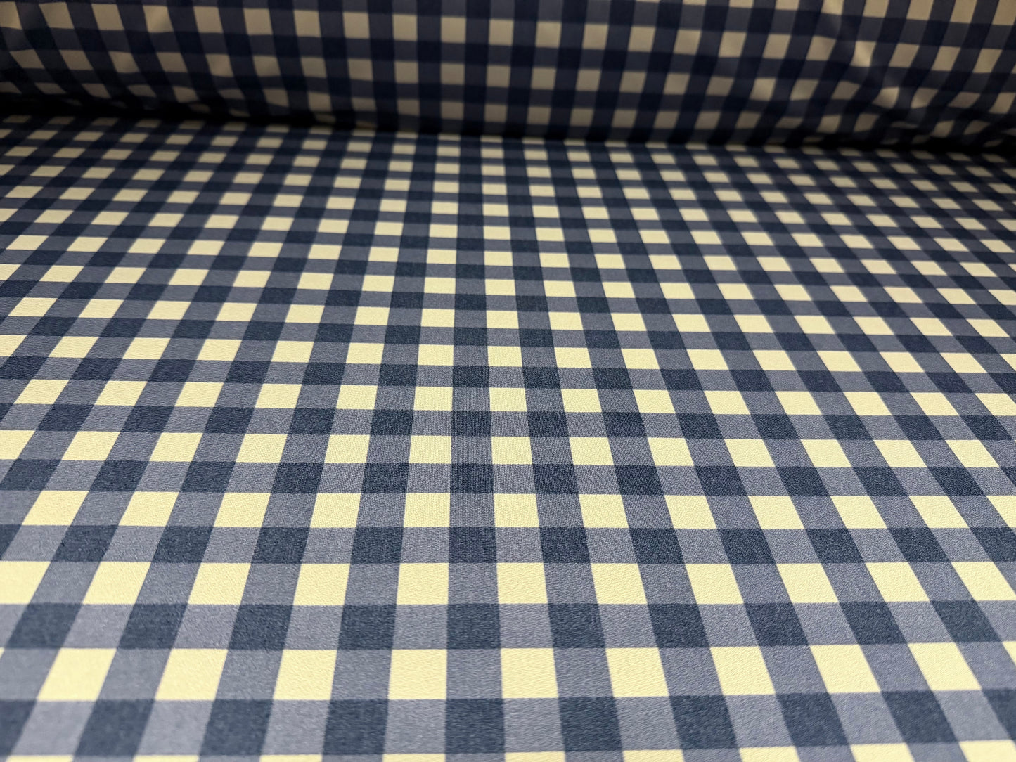 Stretch spandex crepe jersey fabric, per metre - gingham print - blue & grey