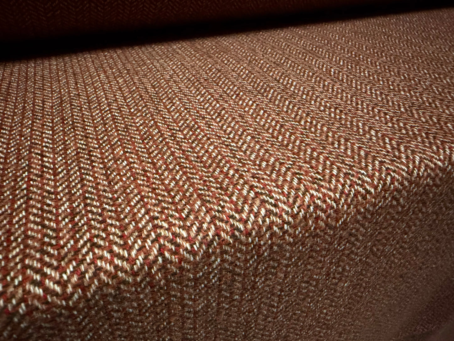 Heavyweight wool tweed fabric, per metre - herringbone - brindle