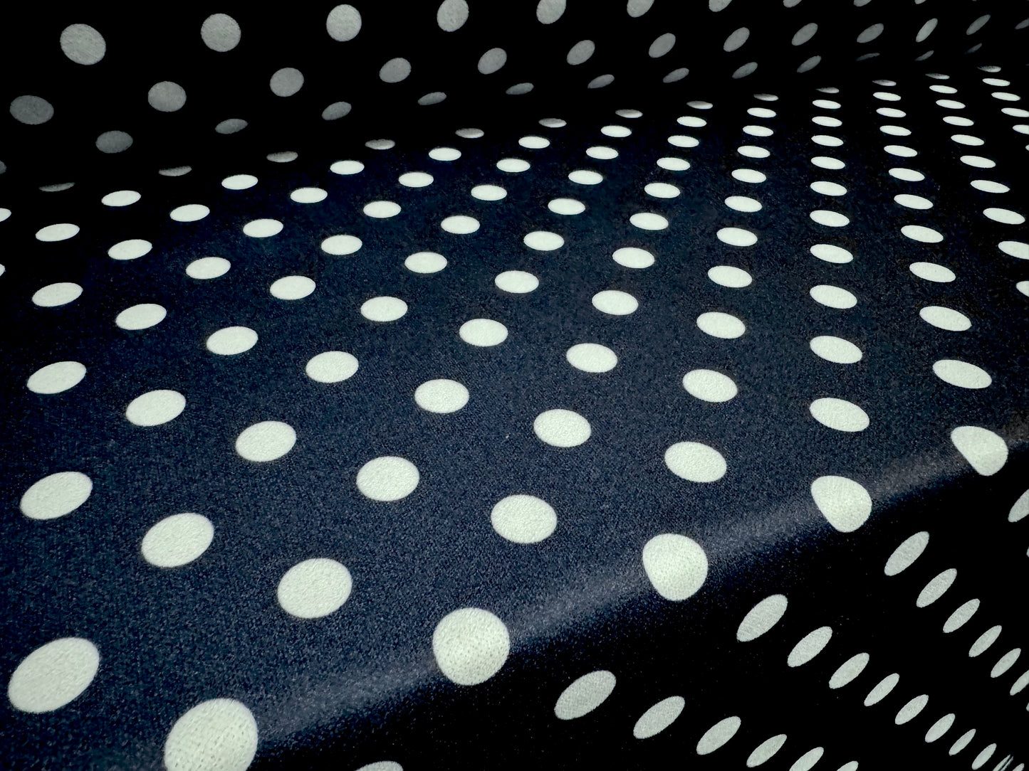 Scuba stretch spandex double jersey dress fabric, per metre - polka dot print - dark navy blue
