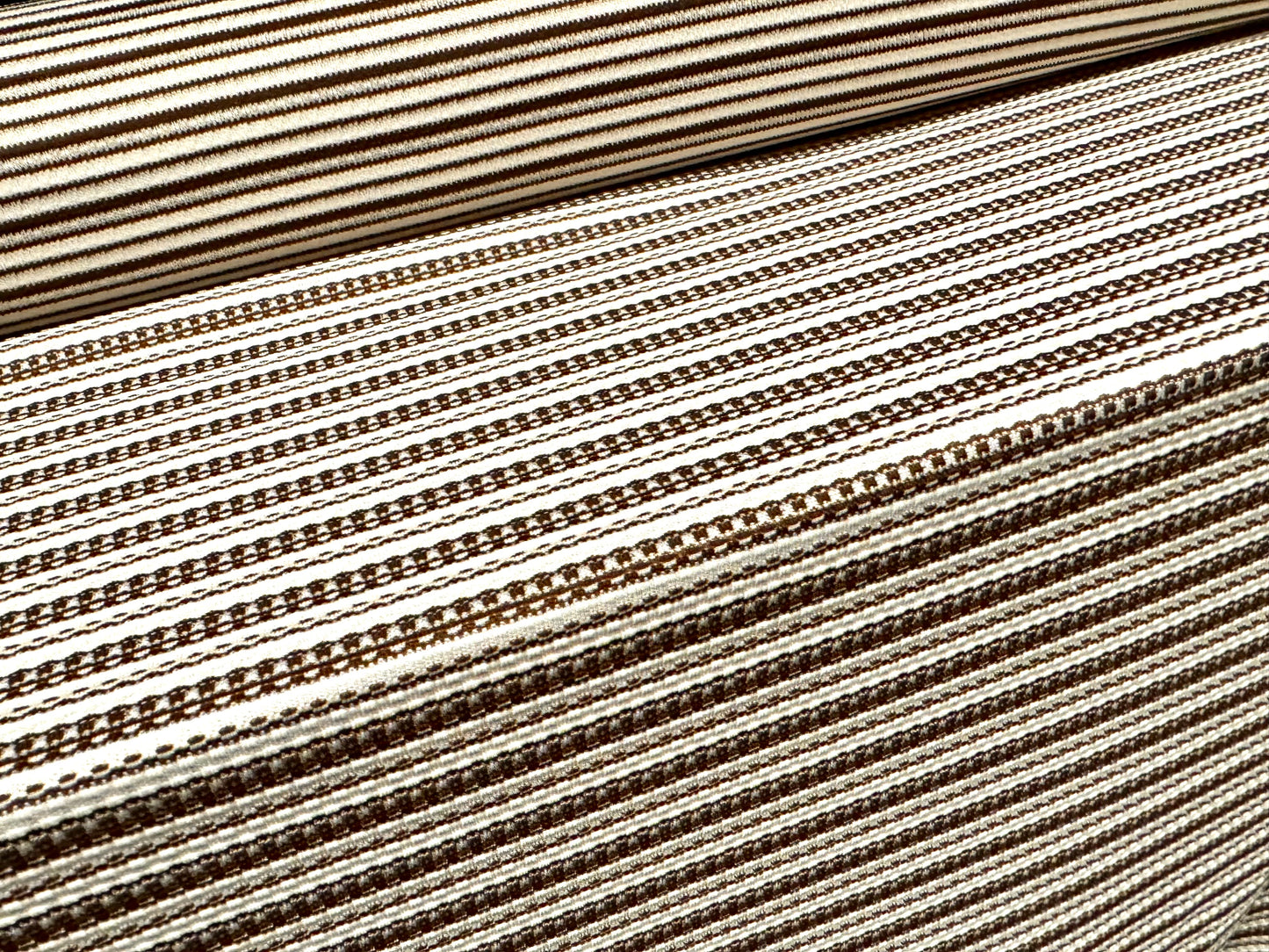 Stretch double jersey fabric, per metre - stripes jacquard - ivory & brown