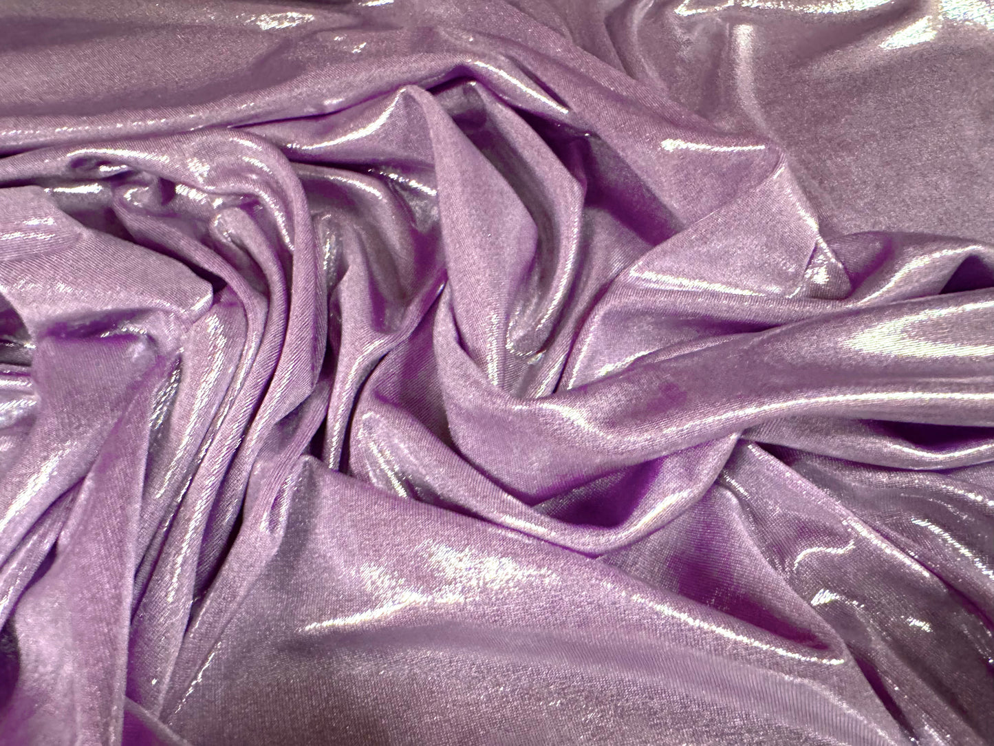 Metallic lamé stretch spandex jersey fabric, per metre - plain - lilac