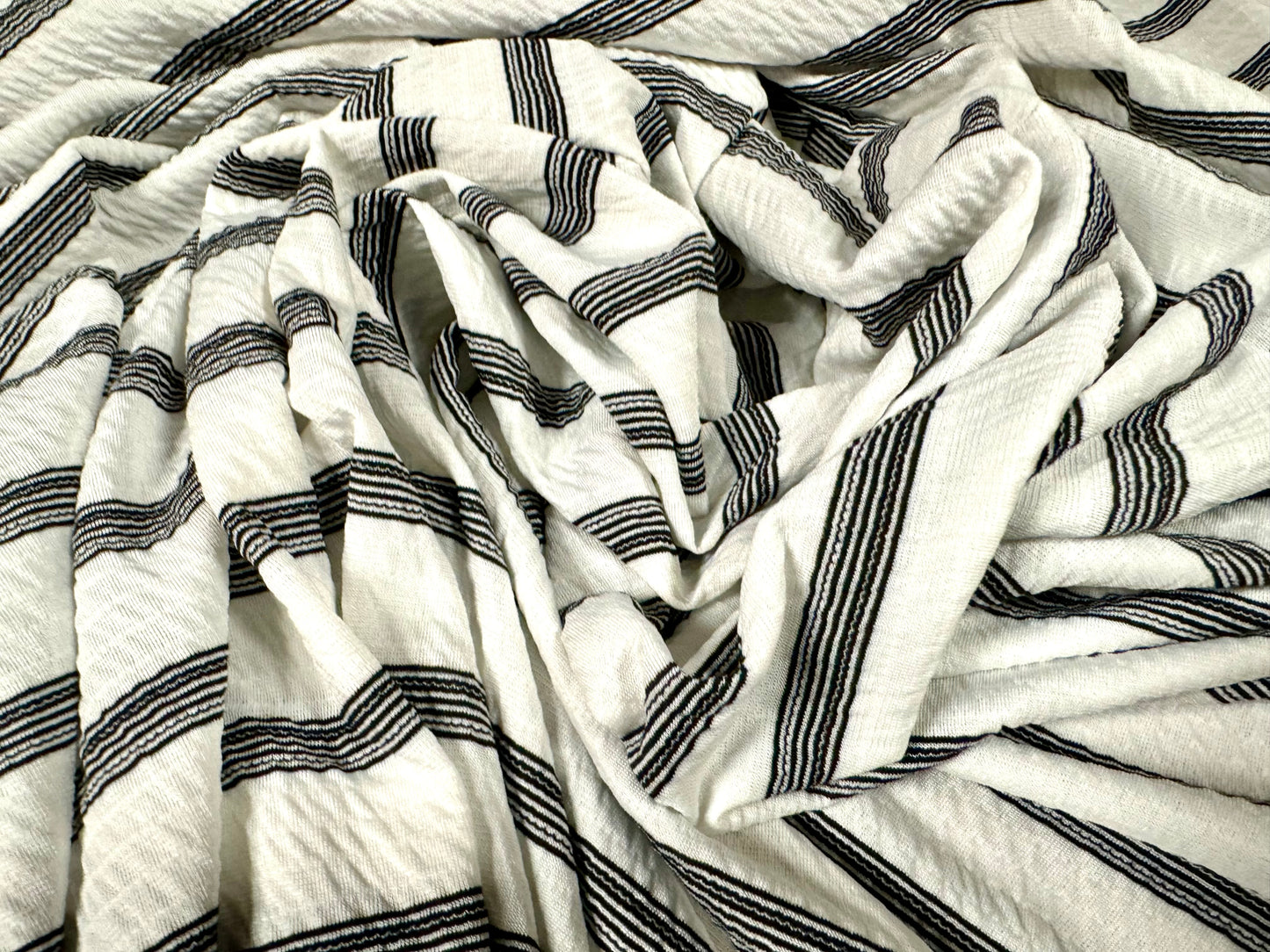 Textured stretch single jersey fashion fabric, per metre - stripes - white & black