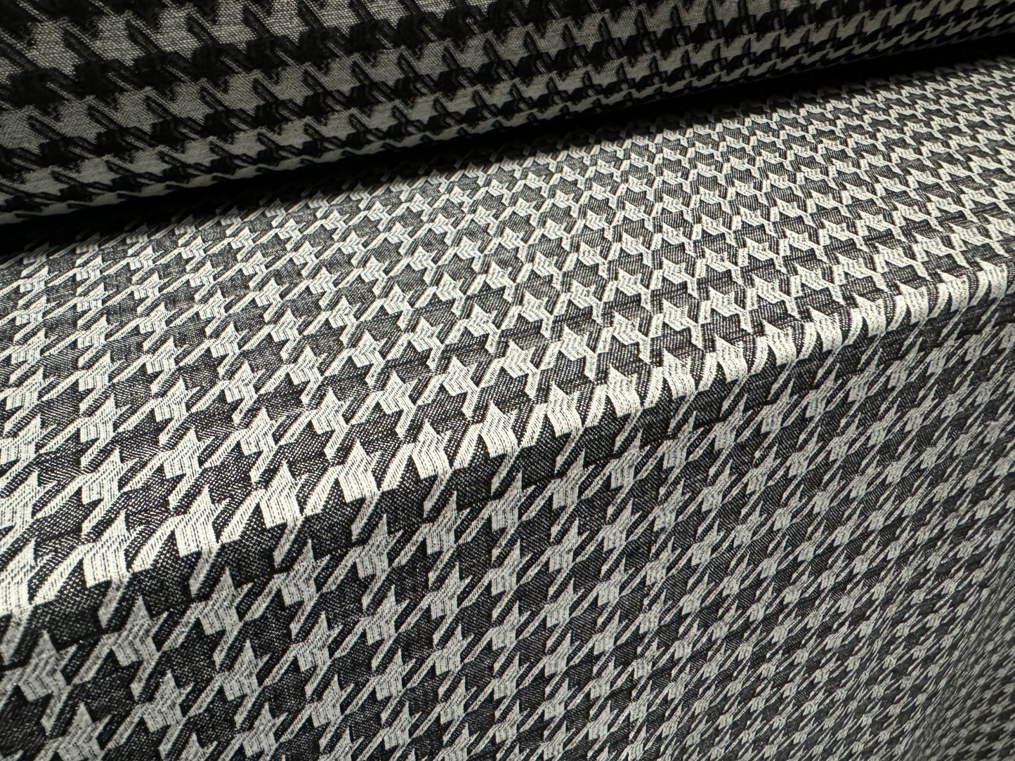 Stretch spandex double jersey fabric, per metre - houndstooth check - grey