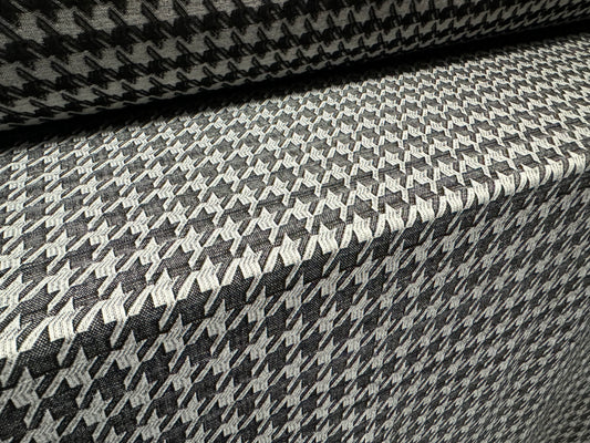 Stretch spandex double jersey fabric, per metre - houndstooth check - grey