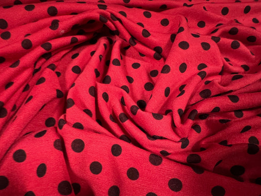 French Terry soft loopback jersey fabric, per metre - polka dot print - red & black