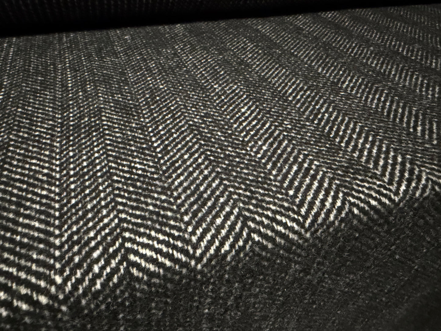 Heavyweight wool flannel fabric, per metre - fishbone - dark grey