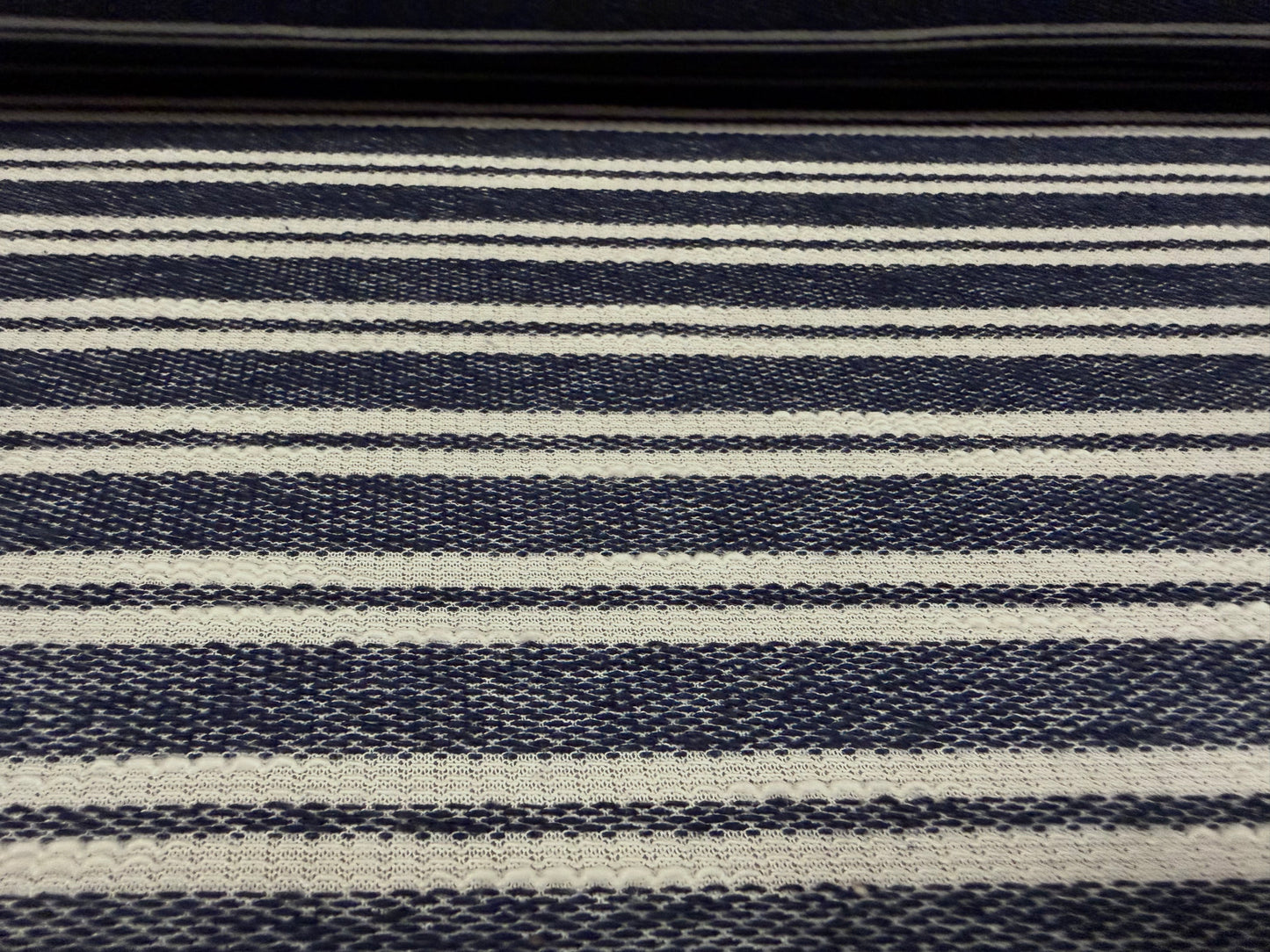 French Terry Loopback double jersey fabric, per metre - tramline stripe - denim blue