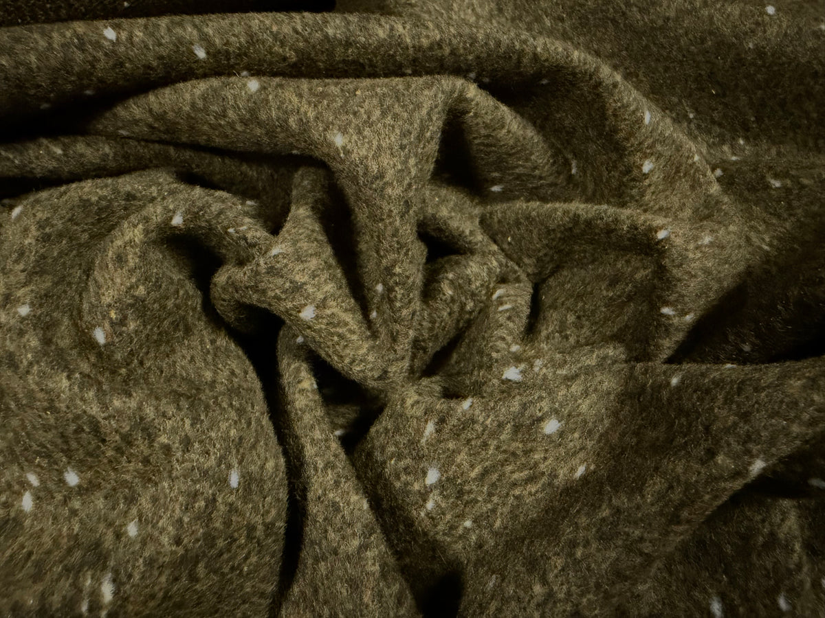 Metallic wool flannel fabric, per metre - olive green fleck with silver lurex