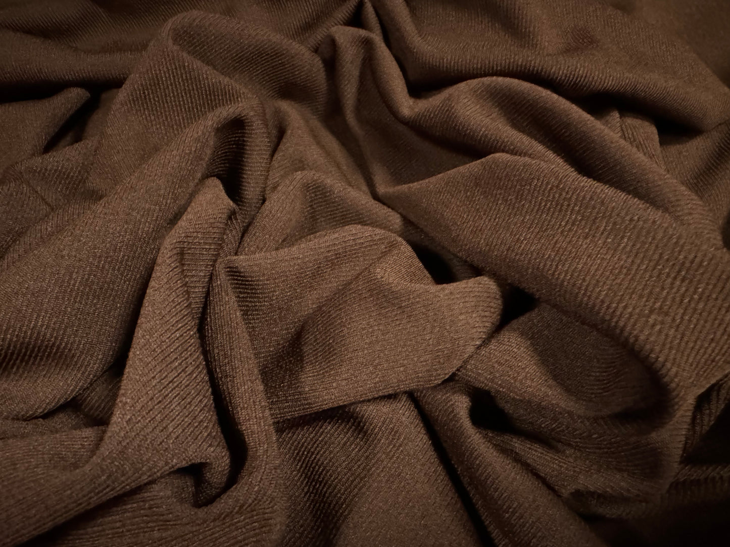 Powder touch rib stretch spandex jersey fabric, per metre - plain - dark brown