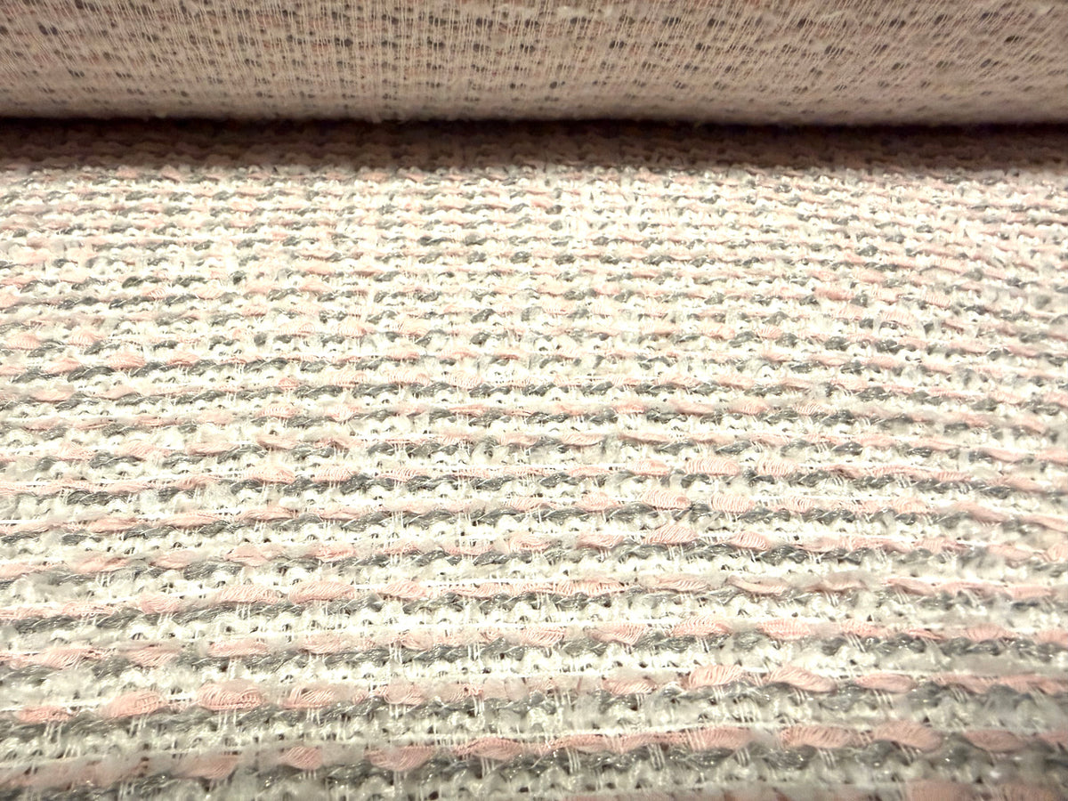 Wool bouclé fabric, per metre - stripe - pastel pink