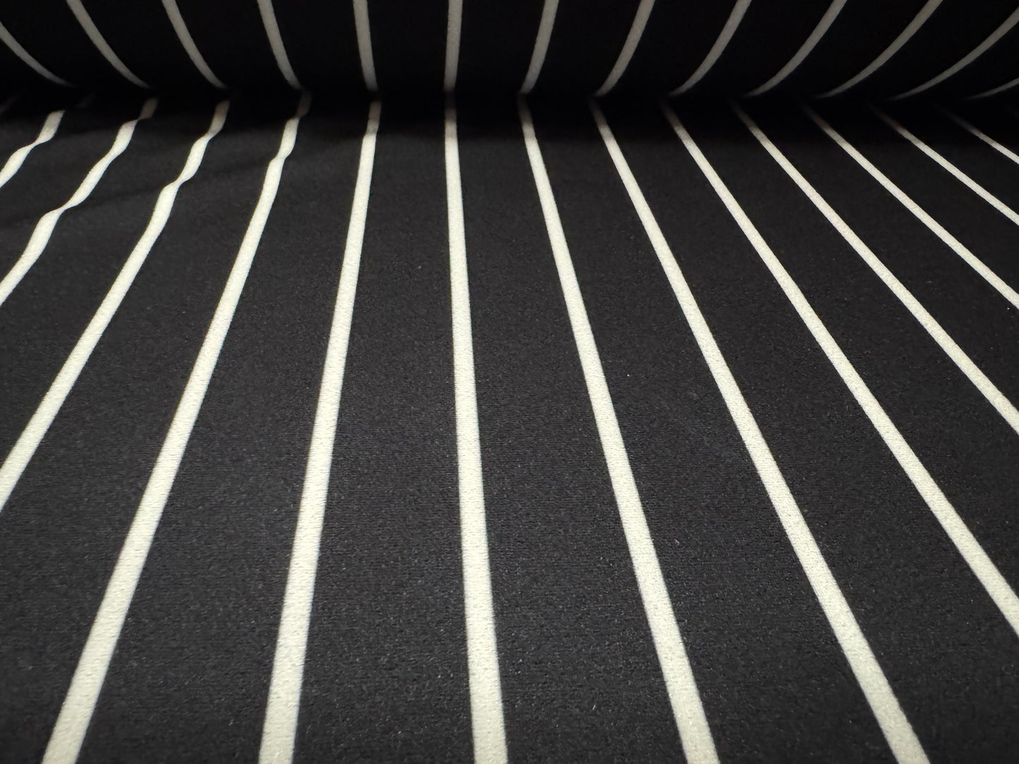 Scuba crepe stretch spandex double jersey fabric, per metre - stripe print - black & white