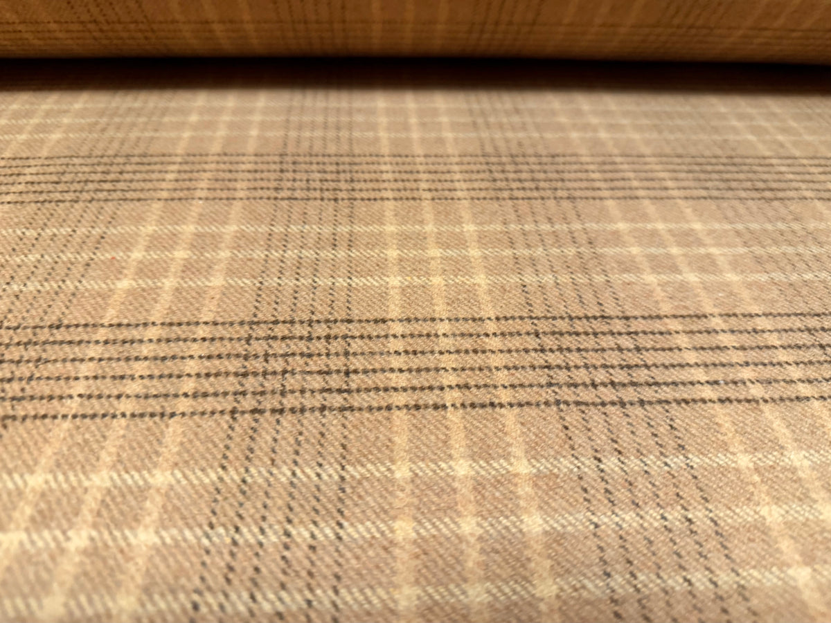 Wool flannel fabric, per metre - plaid check - light brown & beige