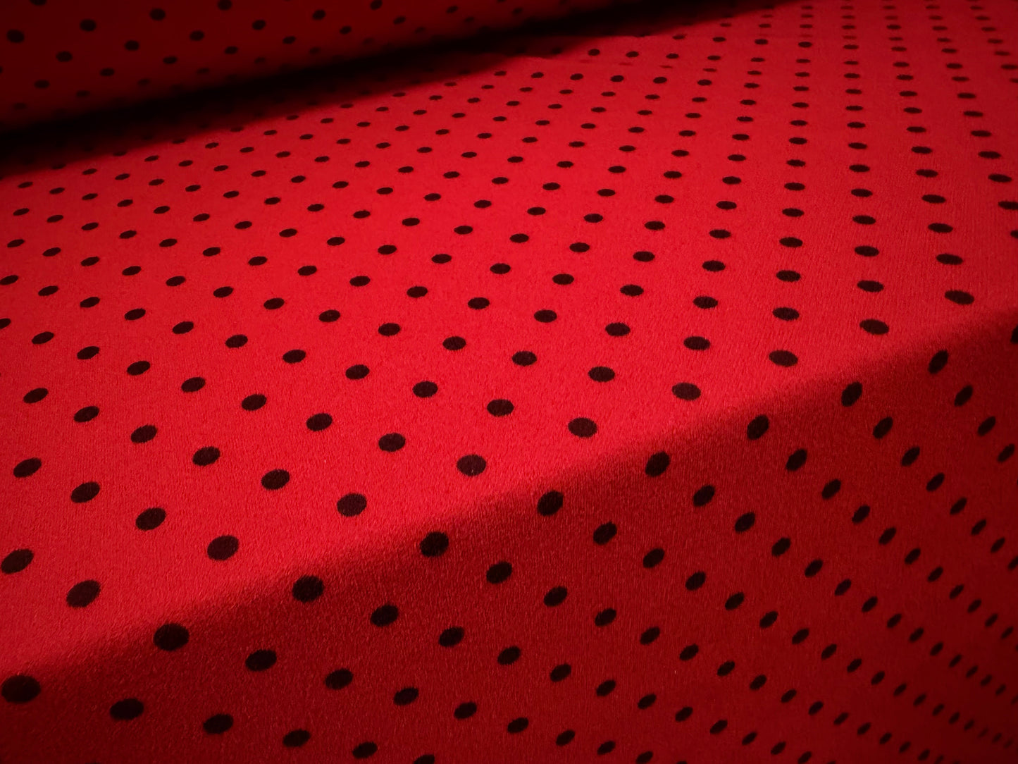Scuba crepe stretch spandex double jersey fabric, per metre - spot print - red & black