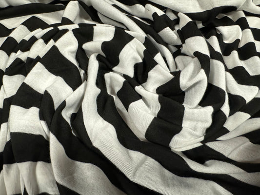 Viscose blend single jersey fabric, per metre - stripe - black & white