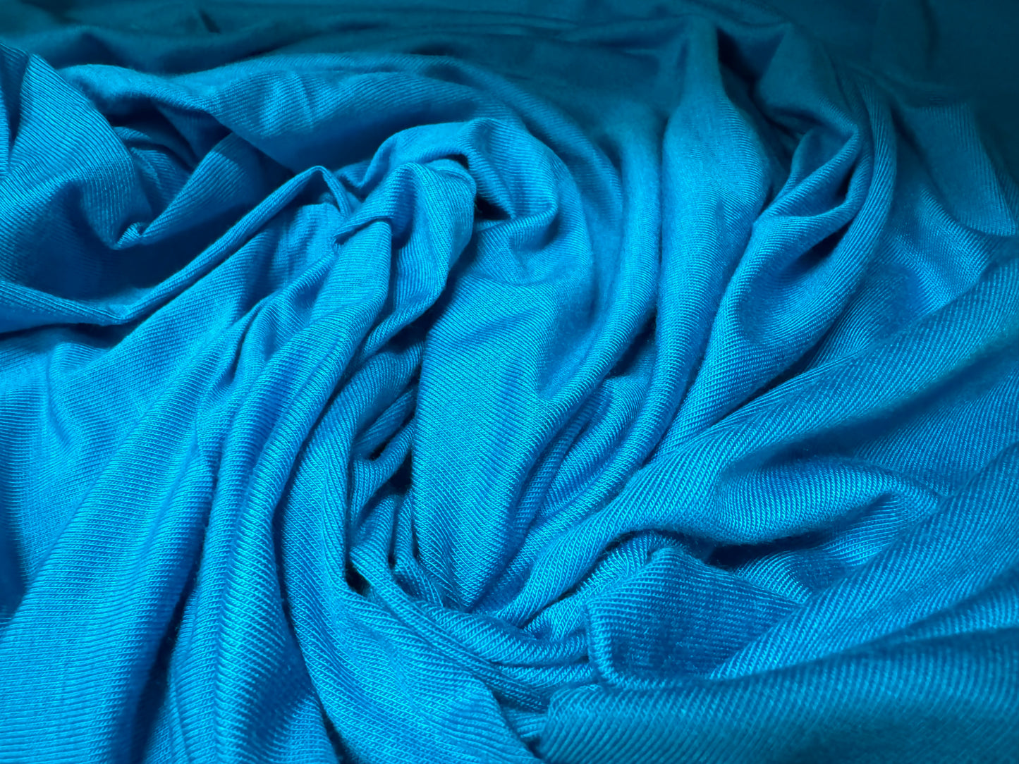 Viscose spandex stretch single jersey fabric, per metre - plain - bright turquoise blue