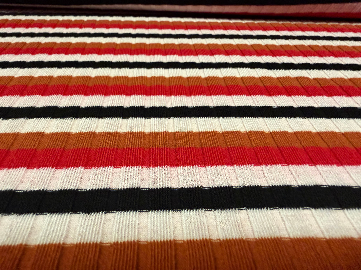 Stretch Spandex rib jersey fabric, per metre - red & terracotta