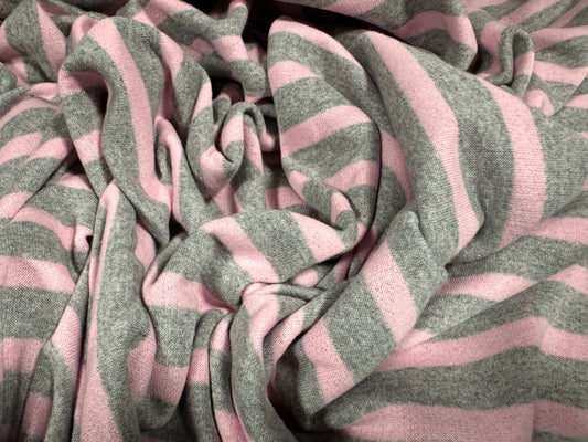 French Terry Loopback sweatshirt jersey fabric, per metre - stripe - pink & grey