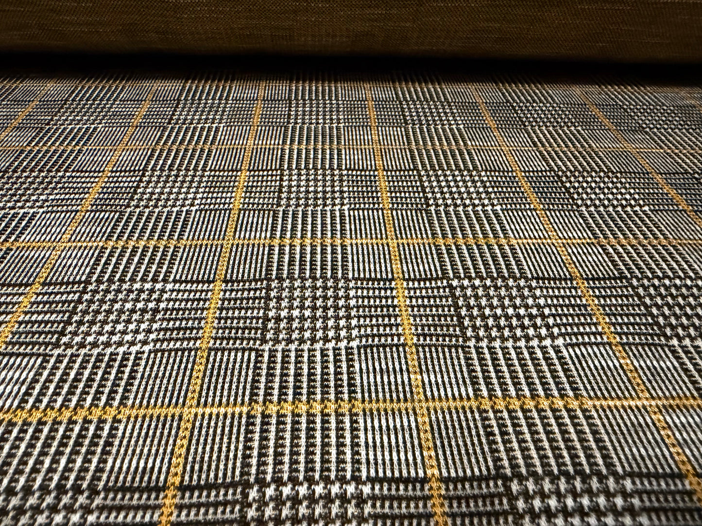 Double jersey fashion fabric, per metre - check jacquard - grey & mustard