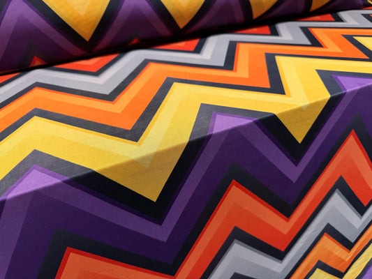 Stretch spandex single jersey fabric, per metre - jumbo chevron print - multicolour