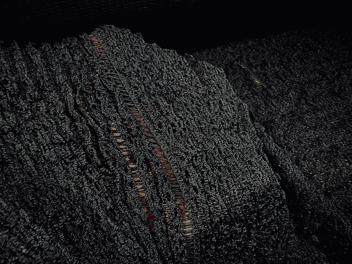 Heavyweight couture frill crochet knit fabric, per metre - black