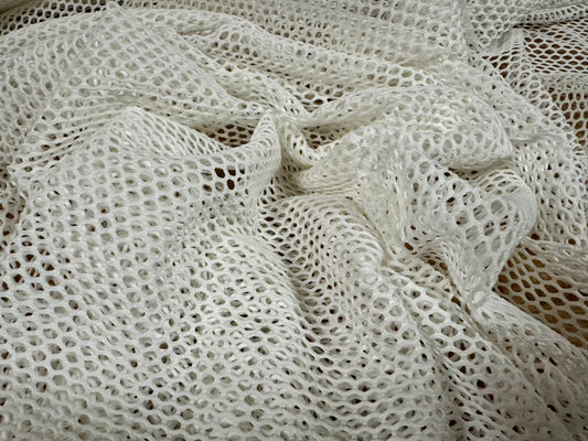 Fishnet stretch spandex mesh jersey fabric, per metre - plain - ivory