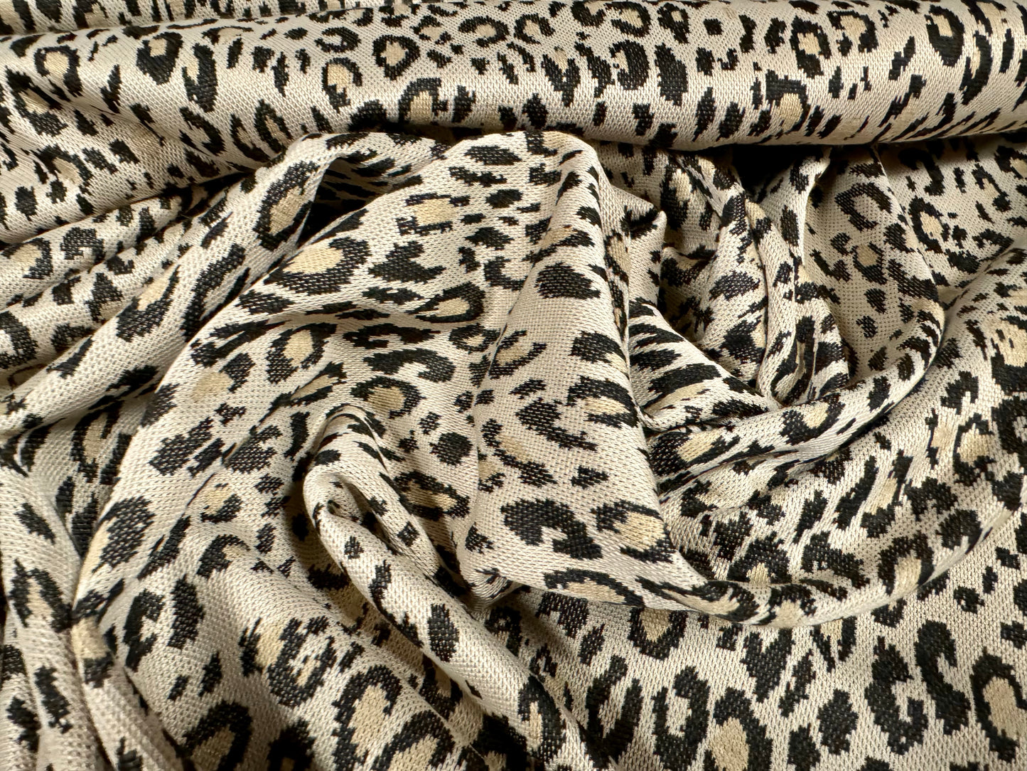 Ponte Roma double jersey knit stretch fabric, per metre - cheetah jacquard - cream