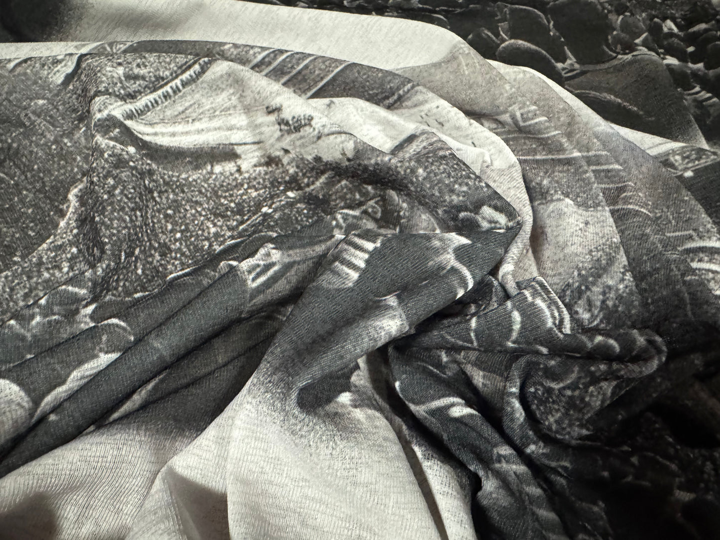 Thick & thin stretch spandex single jersey fashion fabric, per metre - Wembley Cup Final print - monochrome