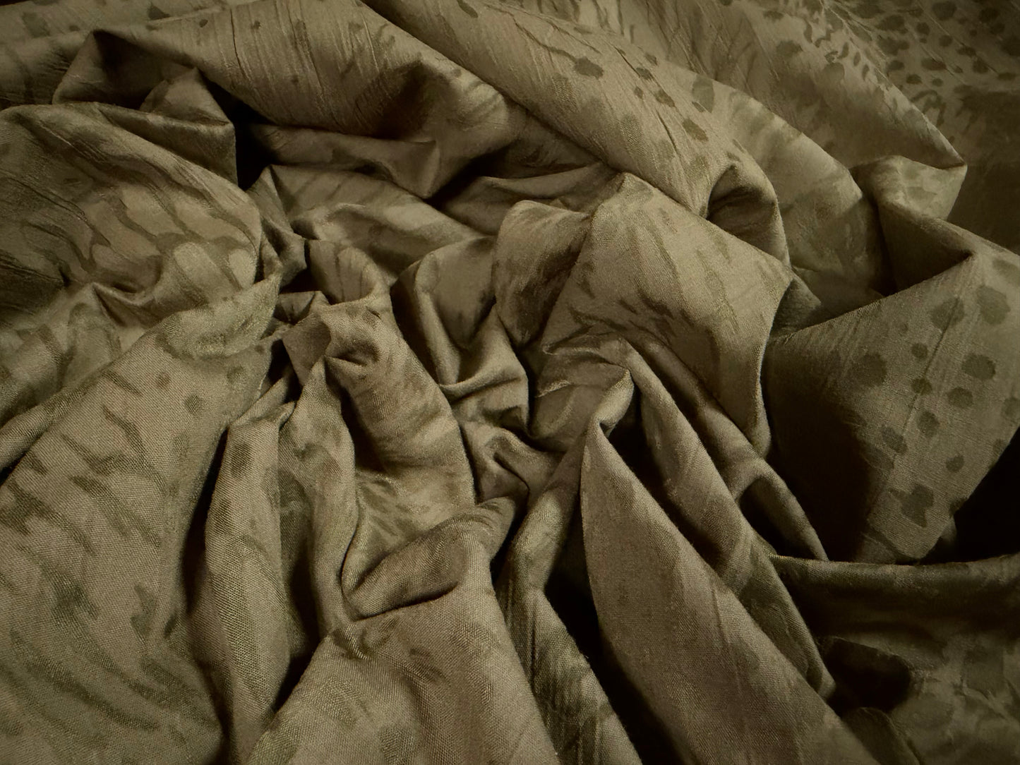 Lightweight cotton woven dress fabric, per metre - animal burnout - khaki