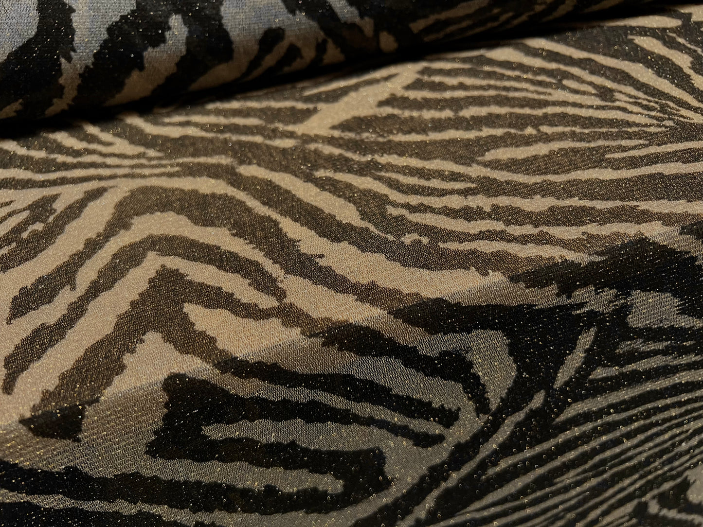 Slinky jersey Stretch spandex fabric, per metre - zebra animal jacquard - brown