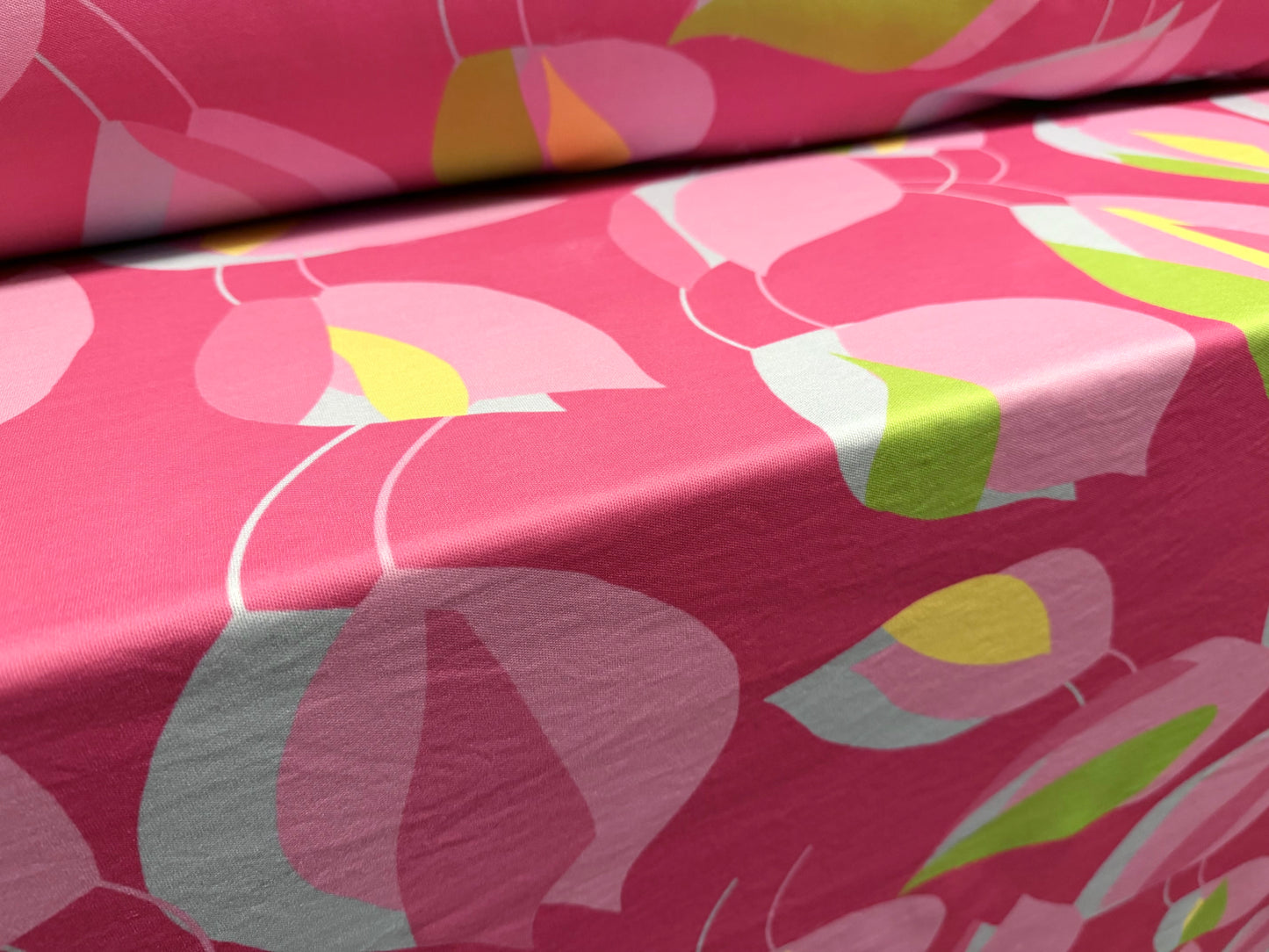 Toledo double jersey fabric, per metre - petals print - pink & green