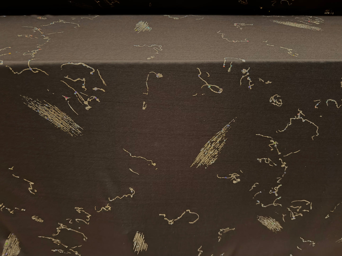 Metallic stretch single jersey fabric, per metre - abstract glitter print with sequins - dark brown & gold