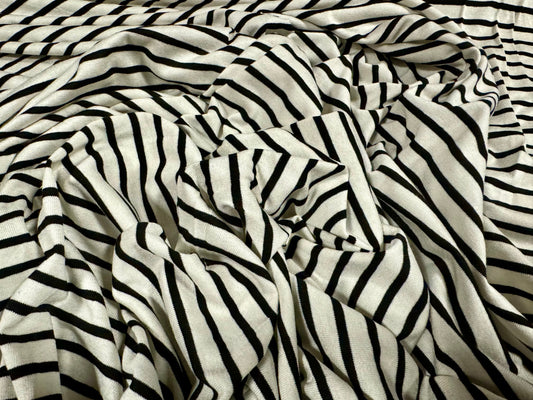 Viscose spandex stretch single jersey fabric, per metre - stripe - ivory & black