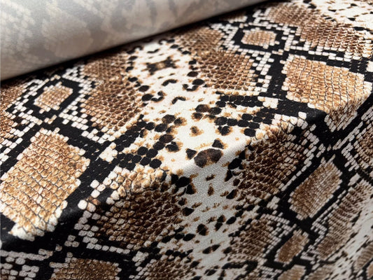 Valentino crepe spandex jersey fabric - similar to scuba - per metre - snakeskin animal print - brown