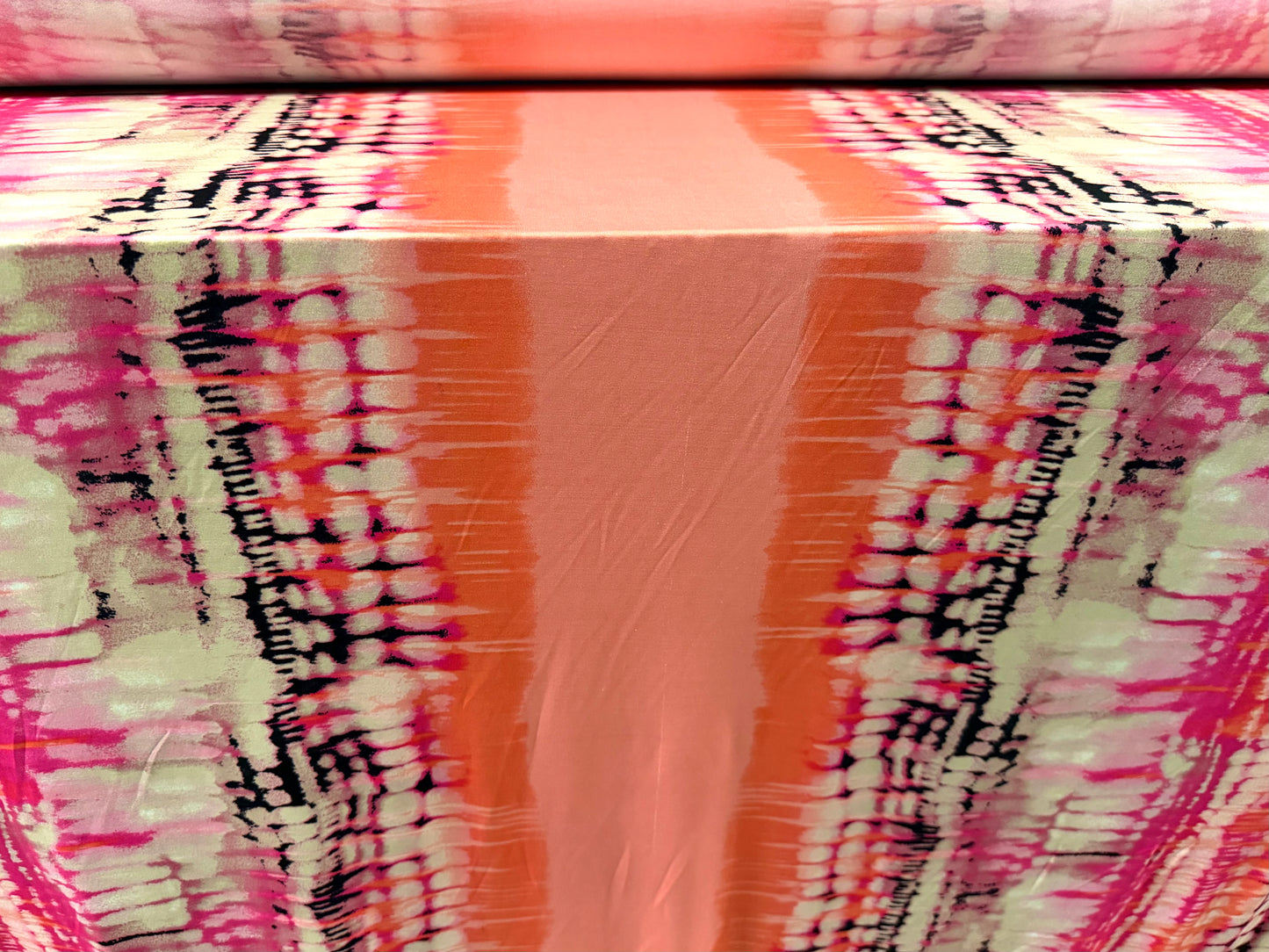 Soft touch stretch spandex jersey fabric, per metre - abstract print - coral & pink